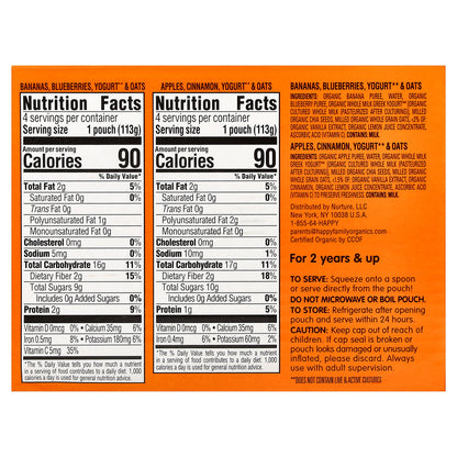 Happy Family Organics, Happy Tot®, Super Morning, For 2+ Years, Fruit, Yogurt & Grain Blend, Variety Pack, 8 Pack, 4 oz (113 g) Each