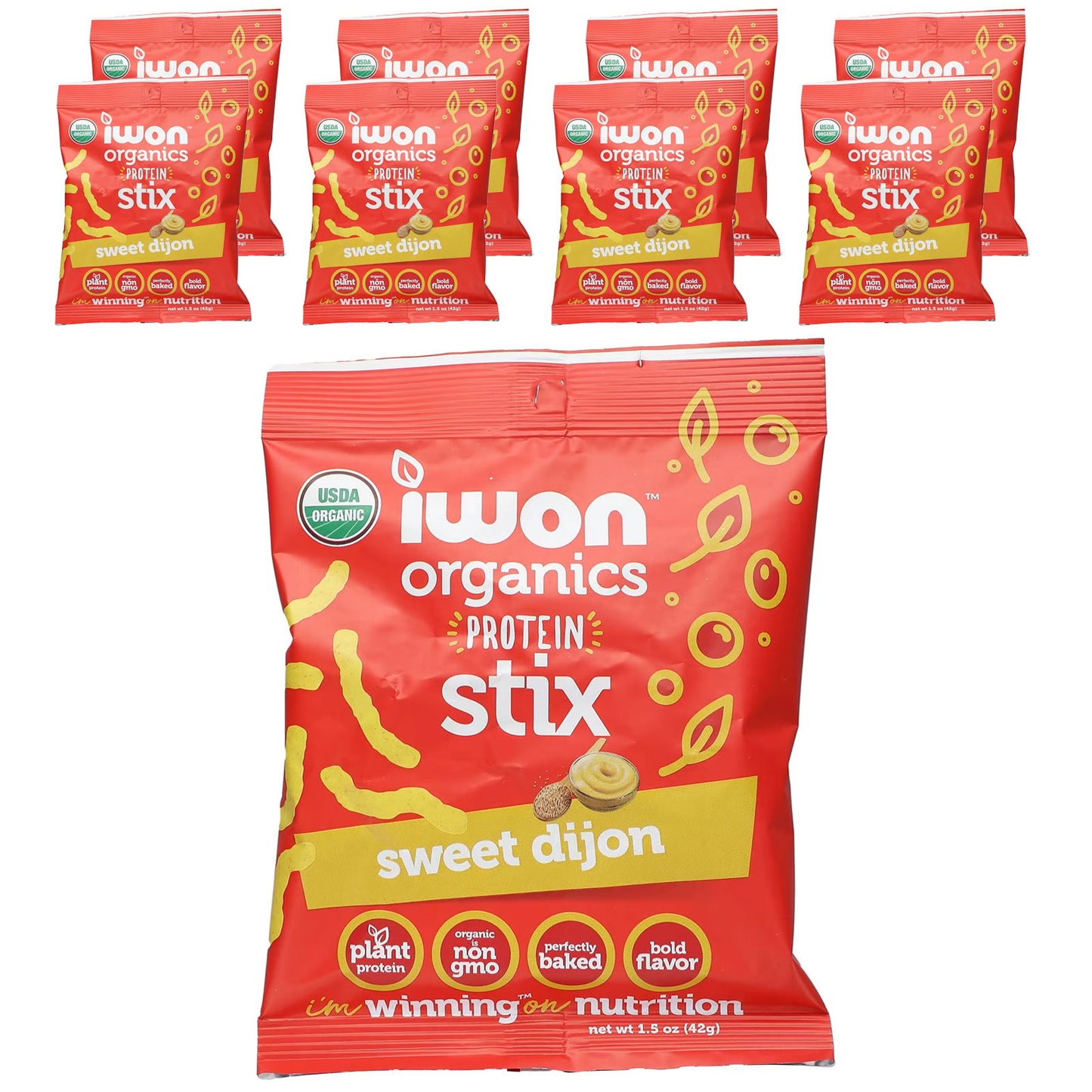 IWON Organics, Organics Protein Stix, Sweet Dijon, 8 Bags, 1.5 oz, (42 g) Each