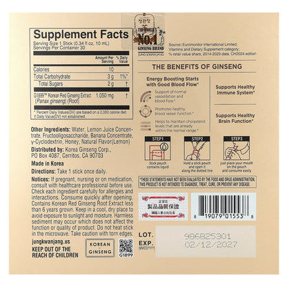 JungKwanJang, Korean Red Ginseng Extract, Everytime, Lemon, 30 Liquid Sticks, 0.34 fl oz (10 ml) Each