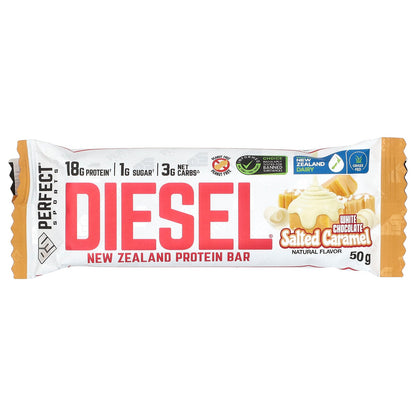 PERFECT Sports, Diesel, New Zealand Protein Bar, White Chocolate Salted Caramel, 12 Bars, 50 g Each