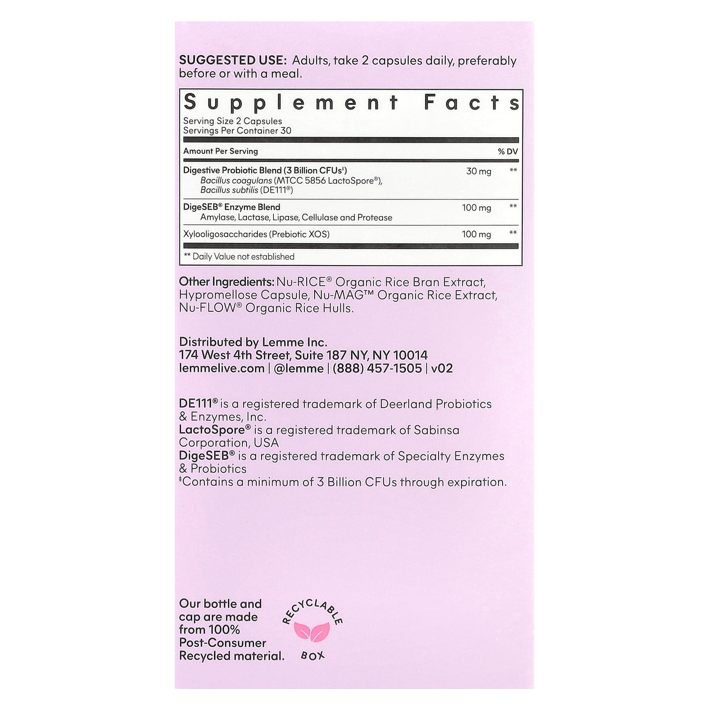 Lemme, Debloat, Daily Digestive Enzymes & Probiotics, 60 Vegan Capsules