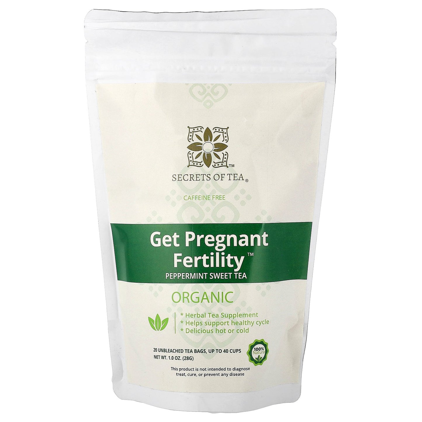 Secrets of Tea, Get Pregnant Fertility™, Organic Peppermint Sweet Tea, Caffeine Free, 20 Unbleached Tea Bags, 1 oz (28 g)