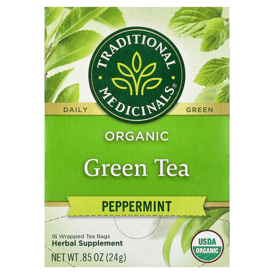 Traditional Medicinals, Organic Green Tea, Peppermint, 16 Wrapped Tea Bags, 0.85 oz (24 g)