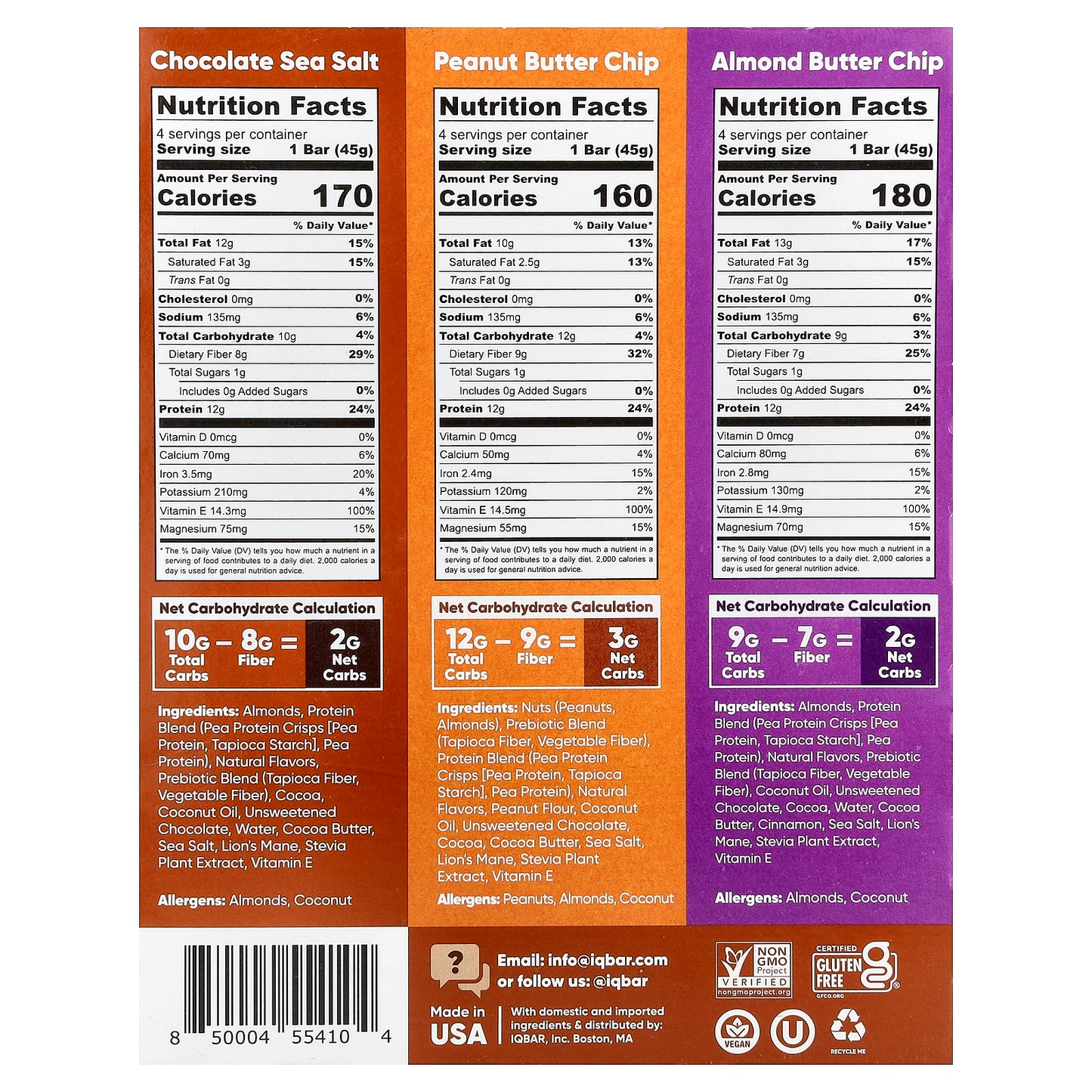 IQBAR, Plant Protein Bars, Chocolate Lovers Variety, 12 Bars, 1.6 oz (45 g) Each