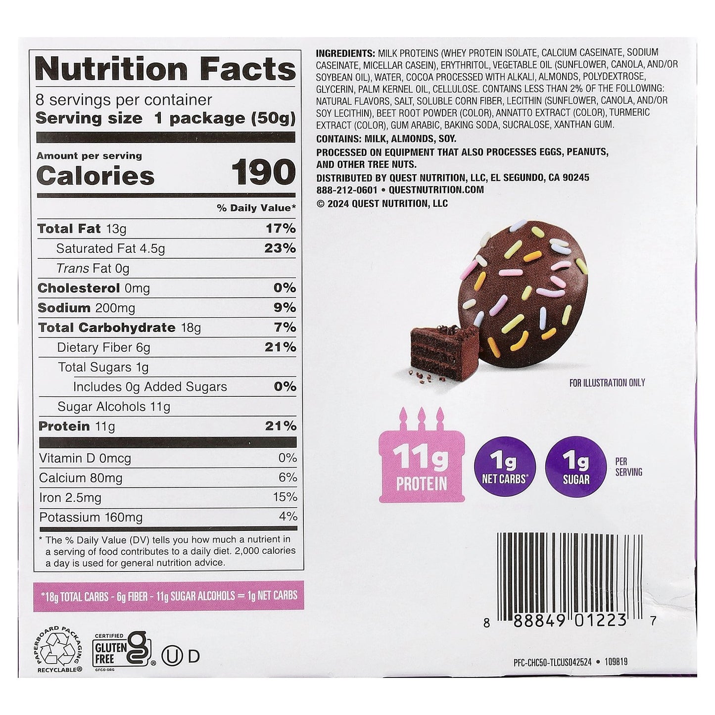 Quest Nutrition, Bake Shop Frosted Cookies, Chocolate Cake, 8 Packages, 1.76 oz (50 g) Each