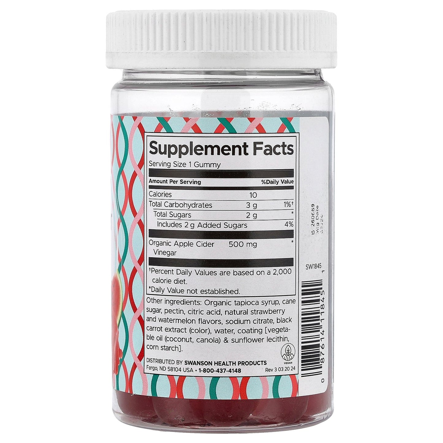 Swanson, Apple Cider Vinegar Gummies, Strawberry Watermelon, 60 Gummies