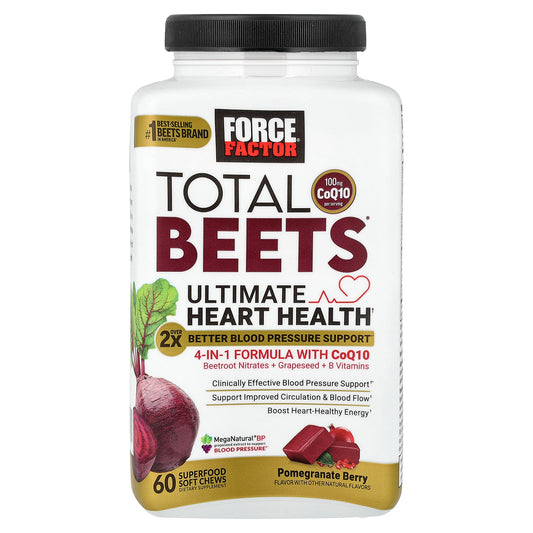 Force Factor, Total Beets® With CoQ10, Ultimate Heart Health, Pomegranate Berry, 60 Superfood Soft Chews