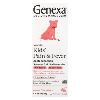 Genexa, Kids' Pain & Fever, Ages 2-11, Organic Cherry, 4 fl oz (118 ml)