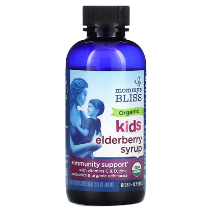 Mommy's Bliss, Kids, 1-12 Yrs, Organic Elderberry Syrup + Immunity Boost, 3 fl oz (90 ml)