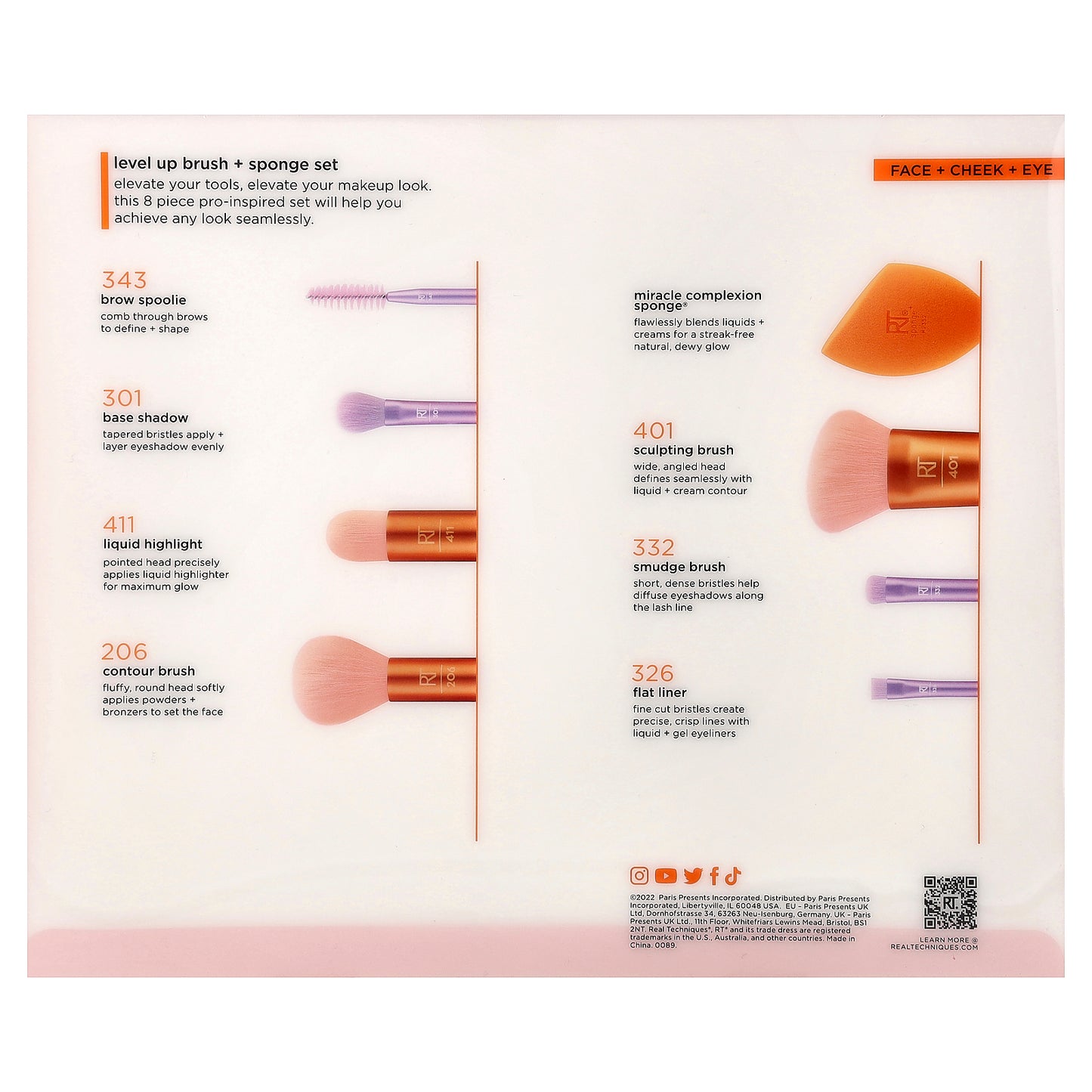 Real Techniques, Level Up Brush + Sponge Set, 8 Piece Set