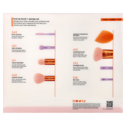 Real Techniques, Level Up Brush + Sponge Set, 8 Piece Set