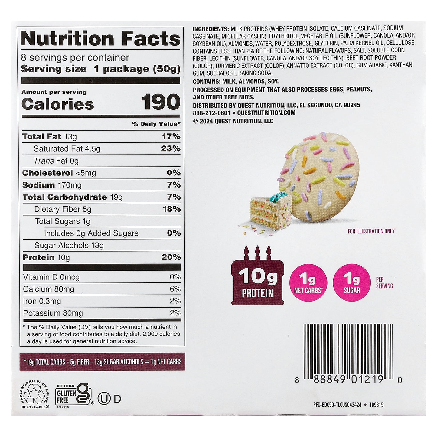 Quest Nutrition, Bake Shop Frosted Cookies, Birthday Cake, 8 Packages, 1.76 oz (50 g) Each