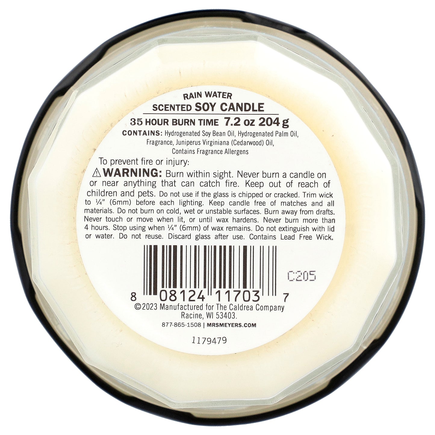 Mrs. Meyers Clean Day, Scented Soy Candle, Rain Water, 7.2 oz (204 g)