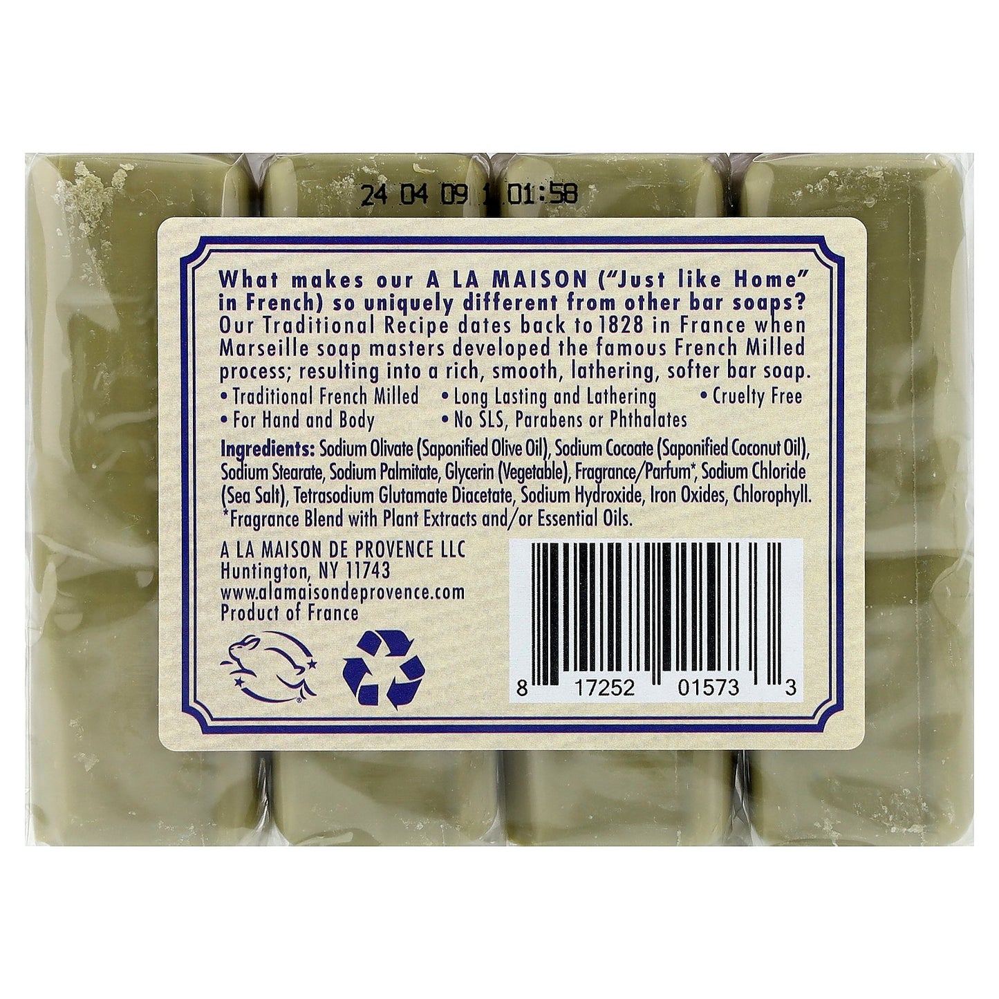 A La Maison de Provence, Hand & Body Bar Soap, Lavender Rosemary Olive Oil, 4 Bars, 3.5 oz (100 g) Each