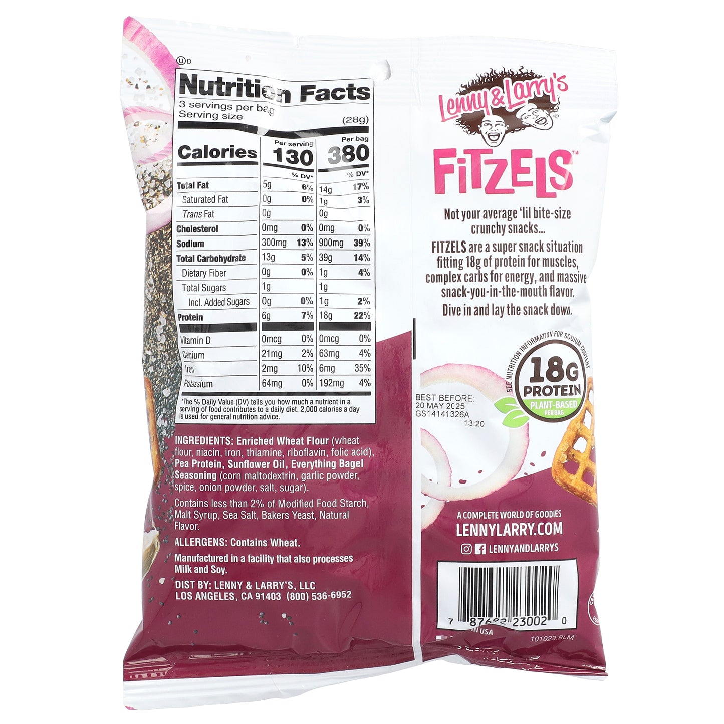 Lenny & Larry's, Fitzels™, Protein Pretzels, Everything Bagel , 8 Packs, 3 oz (85 g) Each