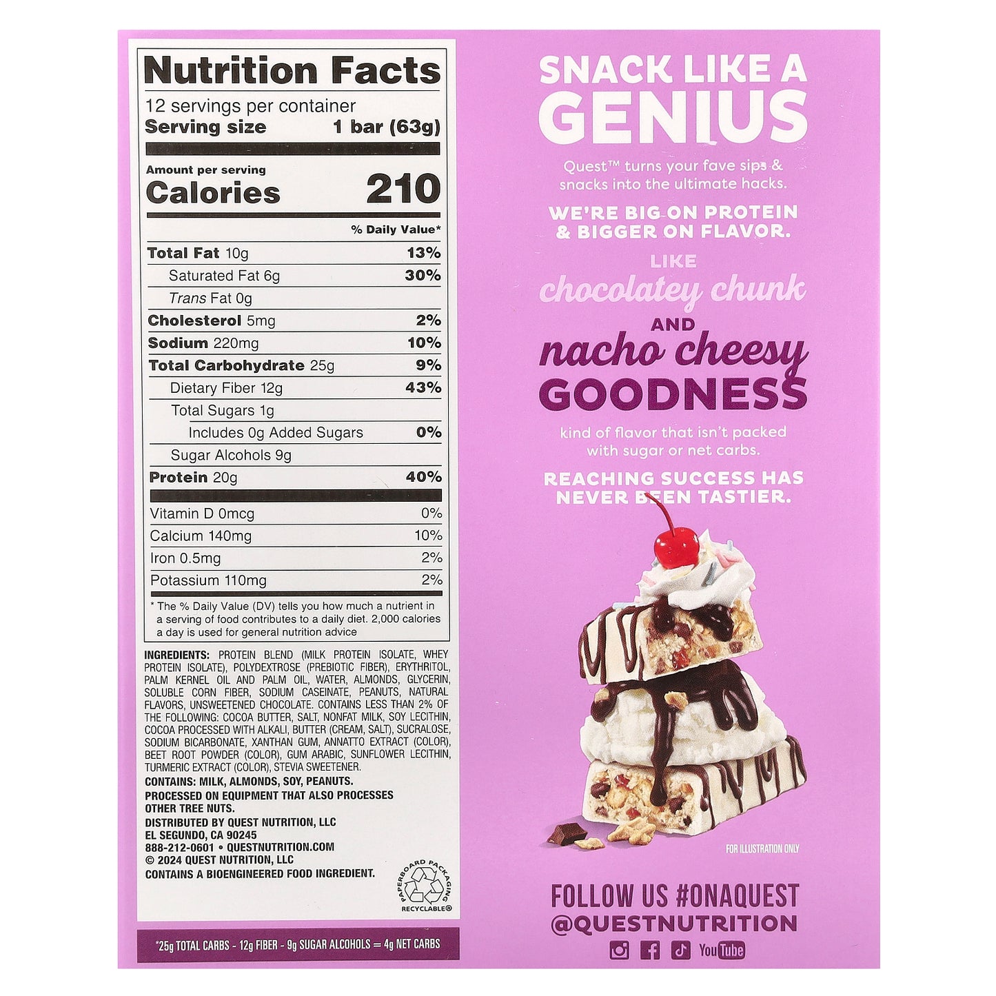 Quest Nutrition, Overload Protein Bar, Sundae Funday, 12 Bars, 2.22 oz (63 g) Each