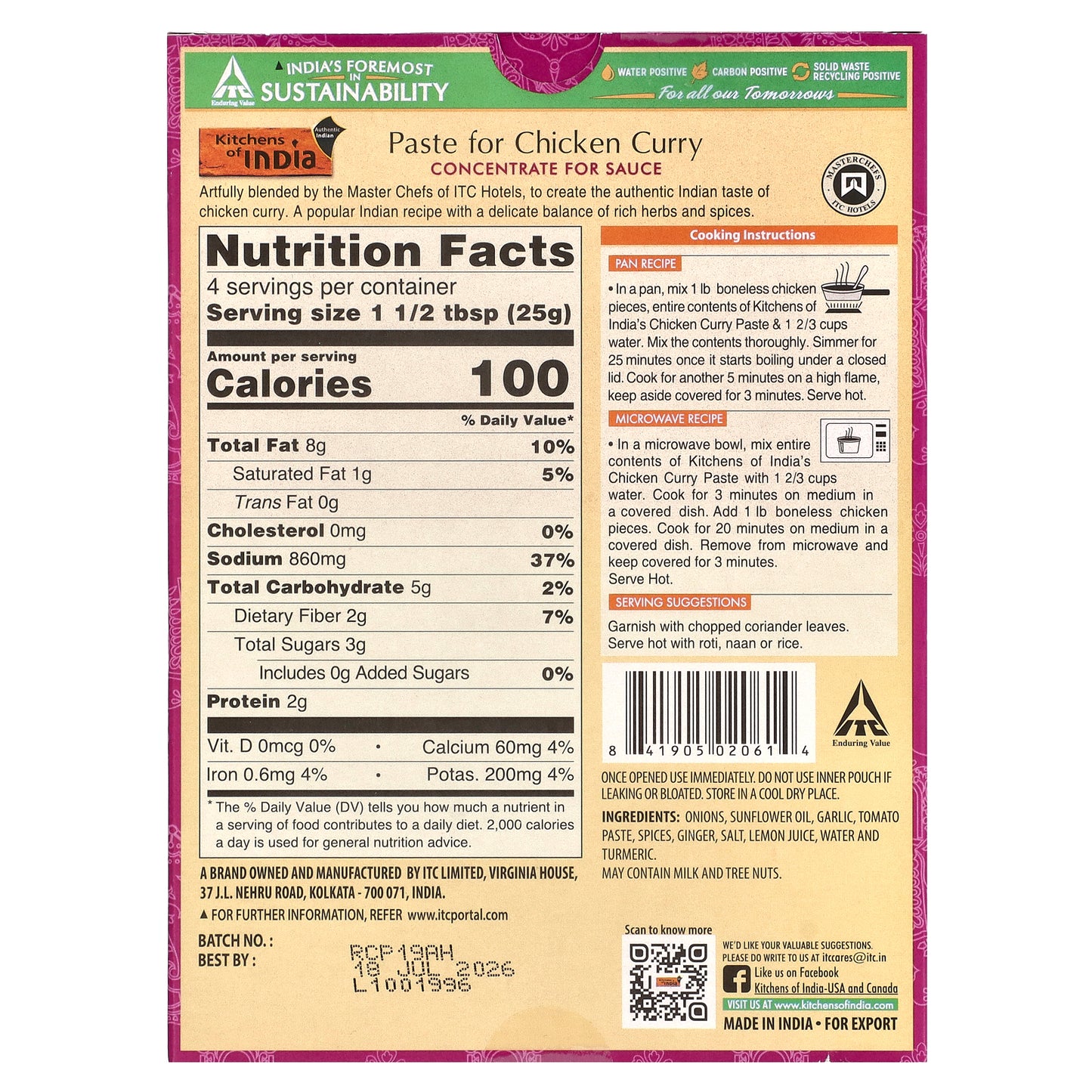 Kitchens of India, Paste For Chicken Curry, Concentrate For Sauce, Medium, 3.5 oz (100 g)