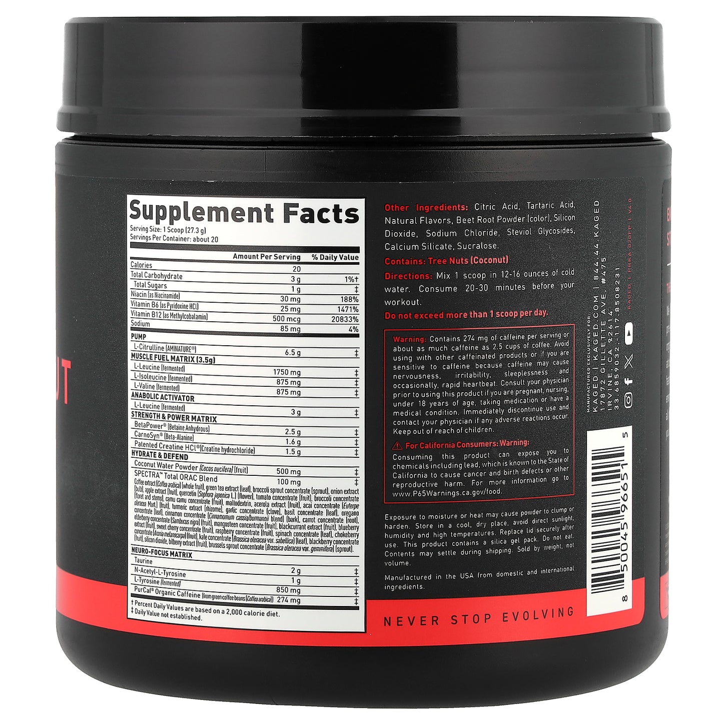 Kaged, PRE-KAGED, Pre-Workout, Fruit Punch, 1.31 lb (592 g)