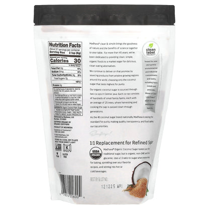 Madhava, Organic Coconut Sugar, Unrefined, 16 oz (454 g)