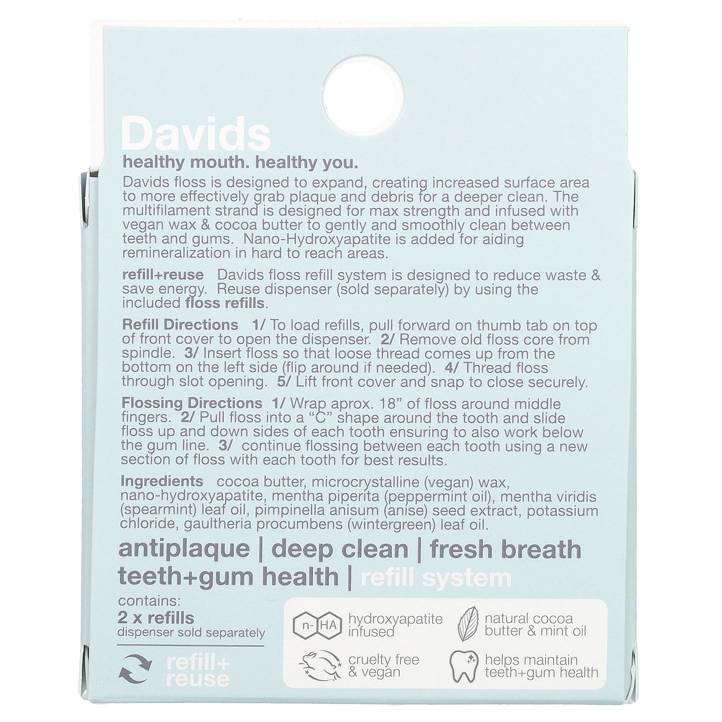 Davids, Expanding Dental Floss, Refills, Mint, 2 Count