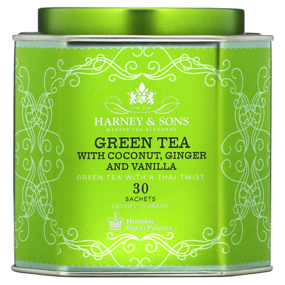 Harney & Sons, Green Tea with Coconut, Ginger and Vanilla, 30 Sachets, 2.67 oz (75 g)