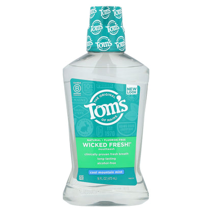 Tom's of Maine, Wicked Fresh!®, Mouthwash, Alcohol-Free, Fluoride-Free, Cool Mountain Mint, 16 fl oz (473 ml)