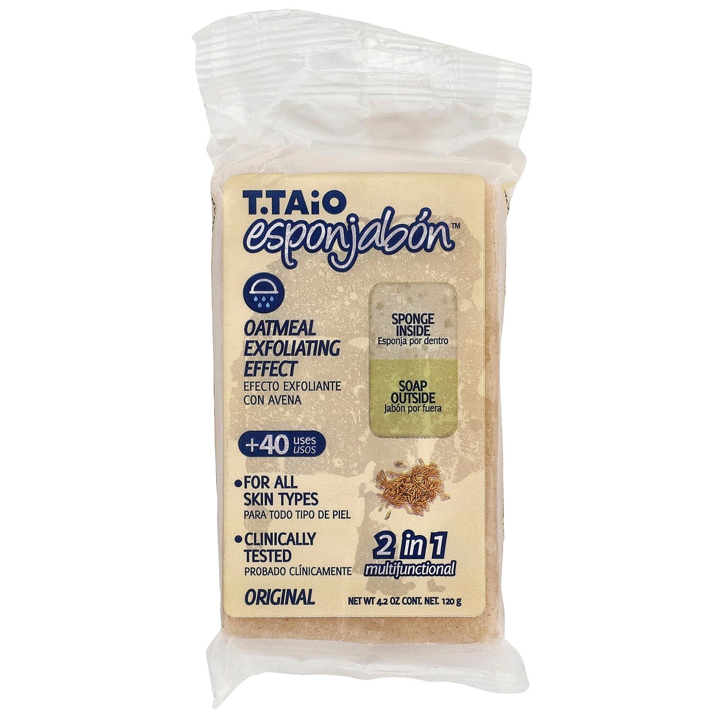 T. Taio, Soap Bar With Sponge Inside, Oatmeal, 4.2 oz (120 g)
