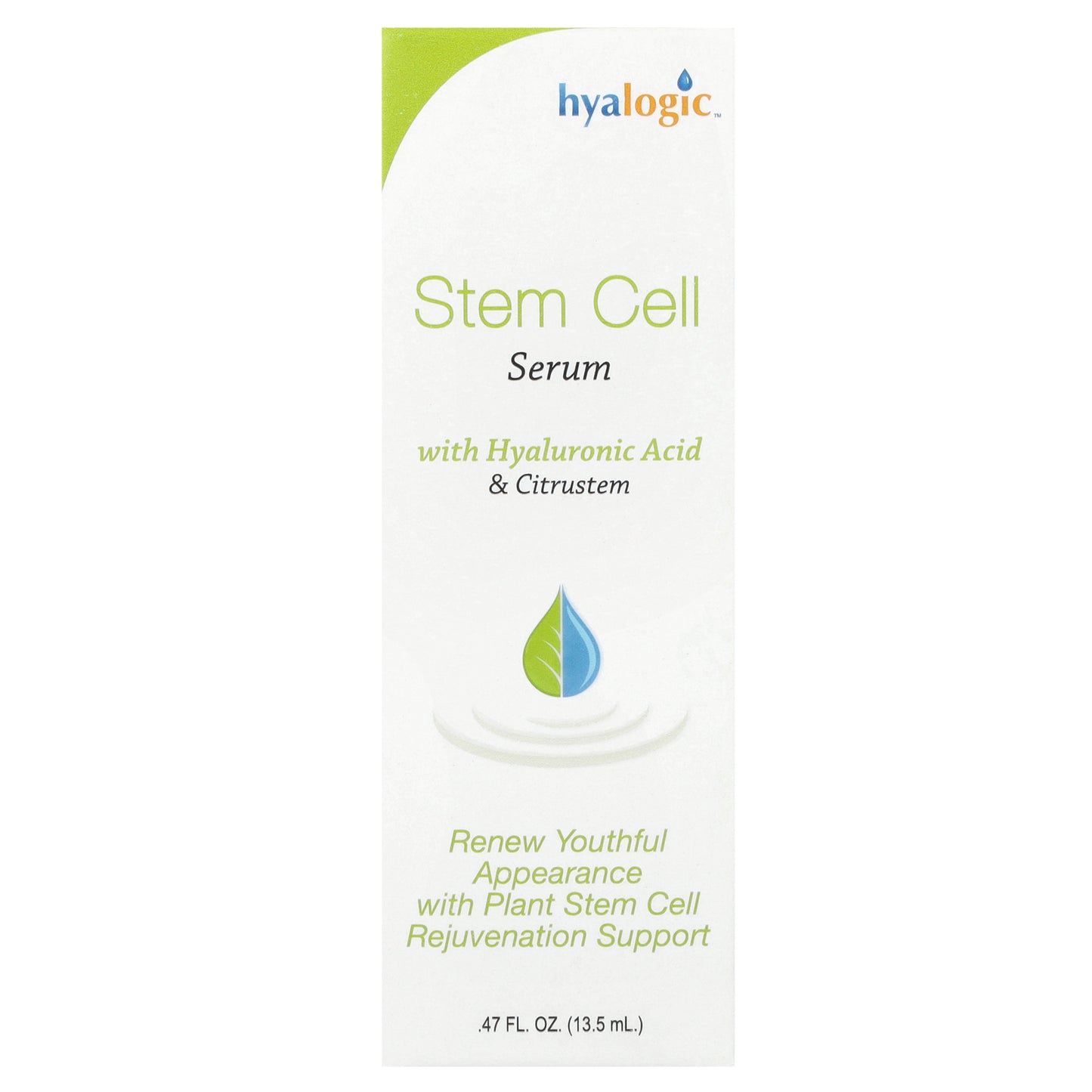 Hyalogic, Stem Cell Serum with Hyaluronic Acid & Citrustem, Fragrance Free, 0.47 fl oz (13.5 ml)