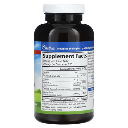 Carlson, Calcium & Magnesium Gels with Vitamin D3, 250 Soft Gels