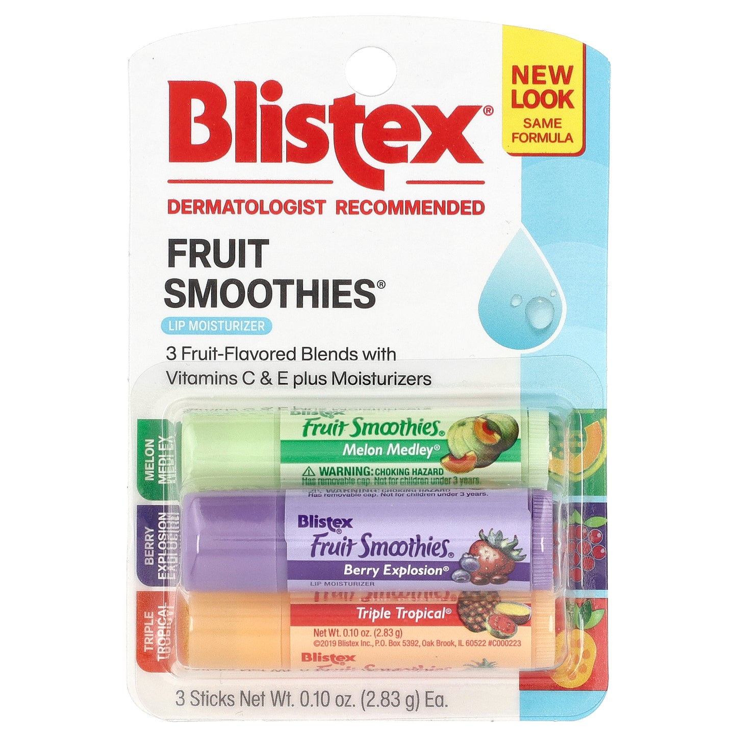 Blistex, Lip Moisturizer, Fruit Smoothies, 3 Sticks, 0.10 oz (2.83 g) Each
