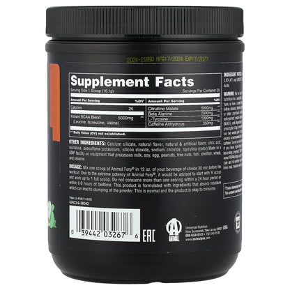 Animal, Fury® Essentials, Pre Workout, Green Apple, 11.3 oz (322 g)