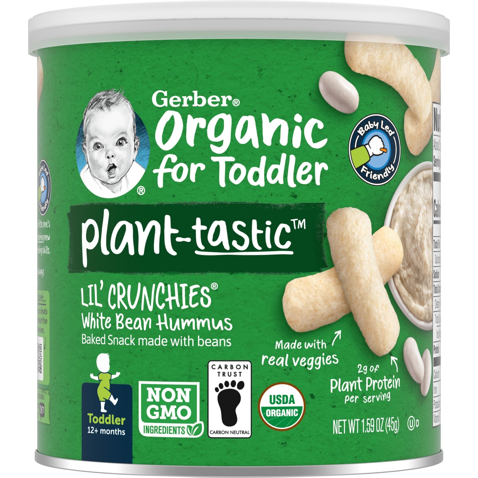 Gerber, Organic for Toddler, Lil' Crunchies, Plant-Tastic, Baked Snack made with Beans, 12+ Months, White Bean Hummus, 1.59 oz (45 g)