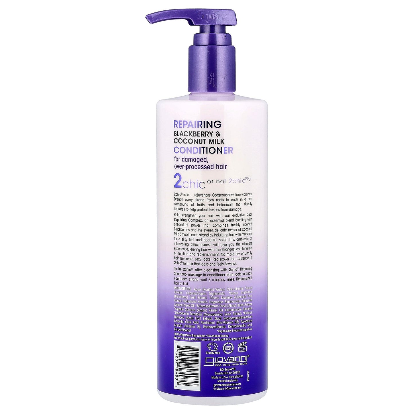 Giovanni, 2chic®, Repairing Conditioner, For Damaged, Over-Processed Hair, Blackberry + Coconut Milk, 24 fl oz (710 ml)