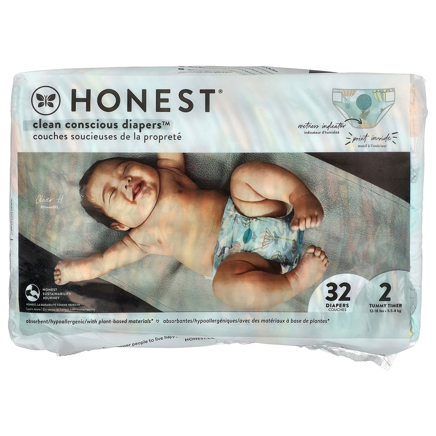 The Honest Company, Clean Conscious Diapers™, Size 2, 12-18 lbs, Above It All, 32 Diapers