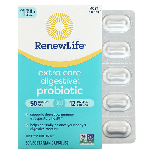 Renew Life, Extra Care Digestive Probiotic, 50 Billion CFU, 60 Vegetarian Capsules