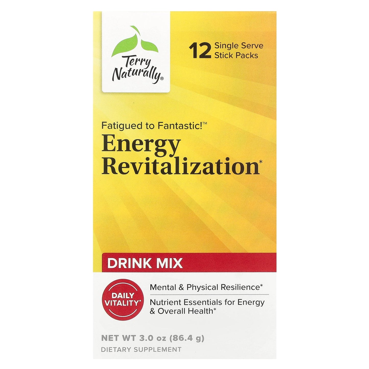 Terry Naturally, Fatigued to Fantastic!™ Energy Revitalization Drink Mix, 12 Stick Packs, 0.25 oz (7.2 g) Each