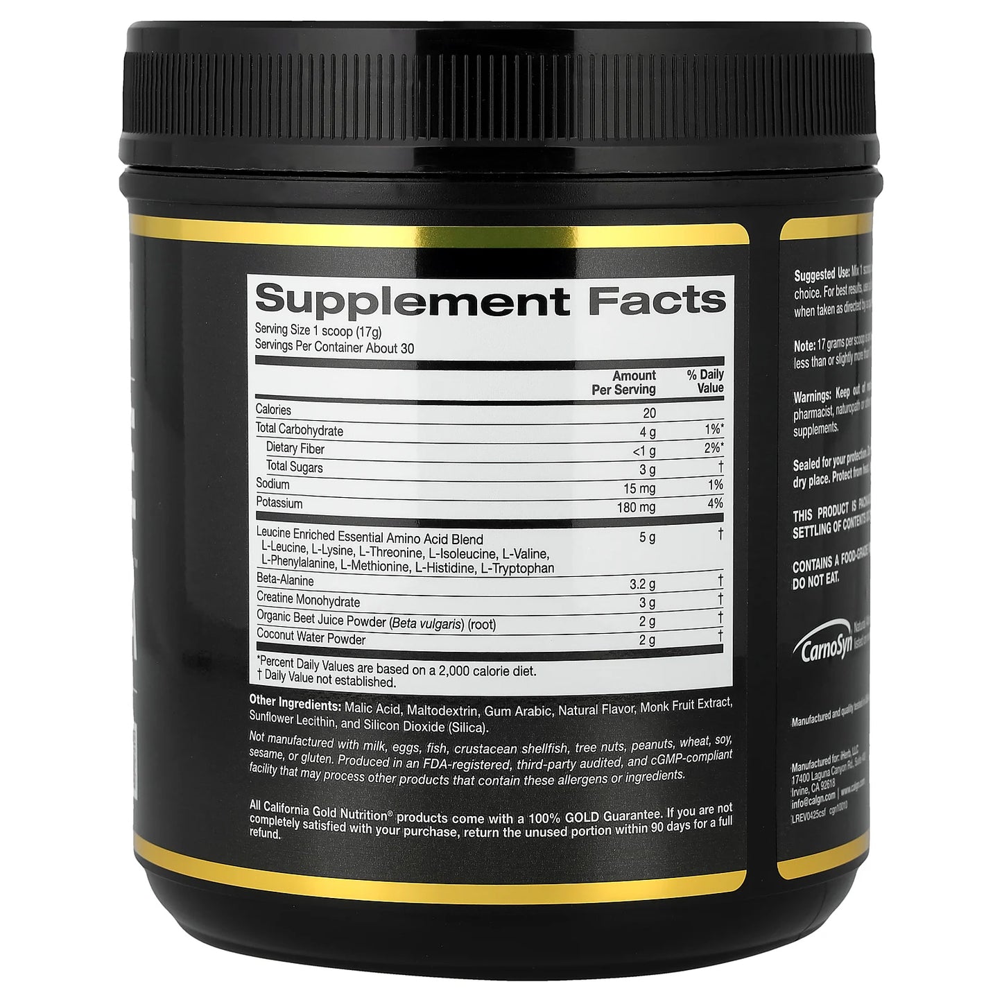 California Gold Nutrition, Sport, Creatine Sports Formula™, with Amino Acid Blend, Beta-Alanine, Beet Juice & Coconut, 1.13 lb (514 g)