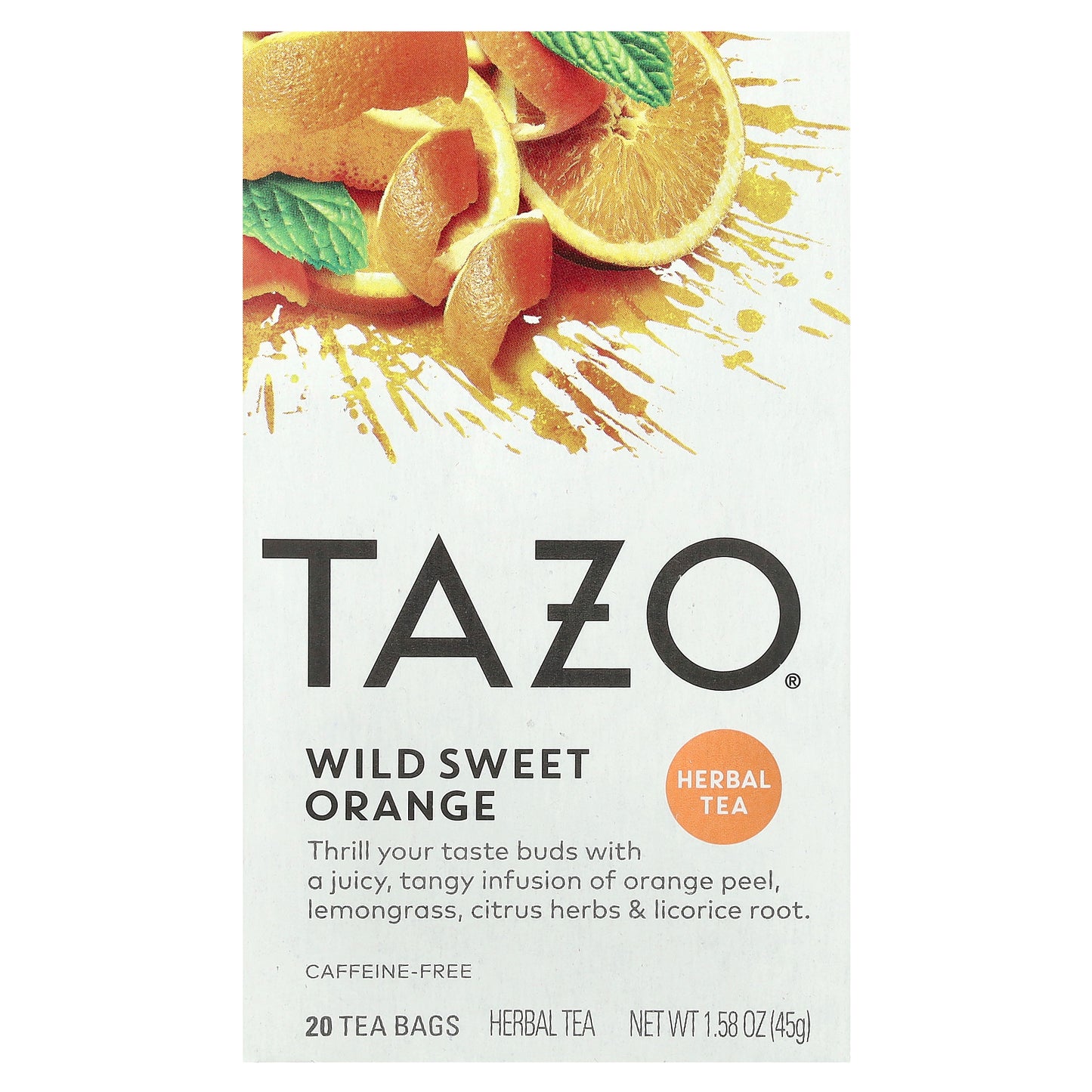 TAZO, Herbal Tea, Wild Sweet Orange, Caffeine-Free, 20 Tea Bags, 1.58 oz (45 g)