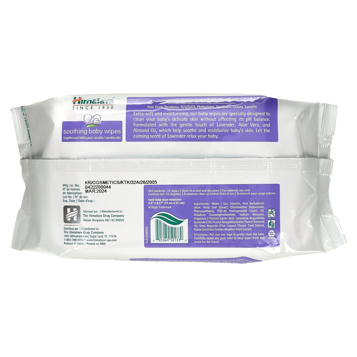 Himalaya, Soothing Baby Wipes, Alcohol Free, 72 Wipes