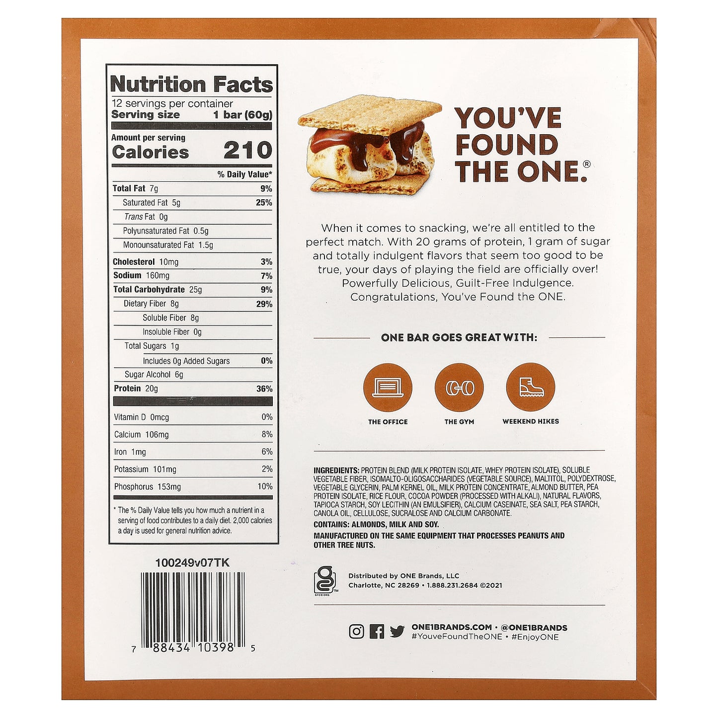 One Brands, Protein Bars, S'mores, 12 Bars, 2.12 oz (60 g) Each