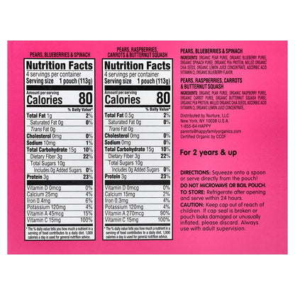 Happy Family Organics, Happy Tot®, Fiber & Protein, For 2+ Years, Variety Pack, 8 Pouches, 4 oz (113 g) Each