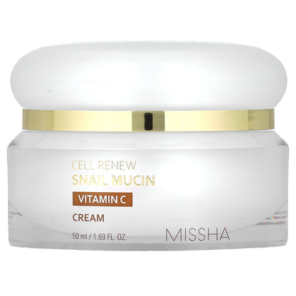 Missha, Cell Renew Snail Mucin, Vitamin C Cream , 1.69 fl oz (50 ml)