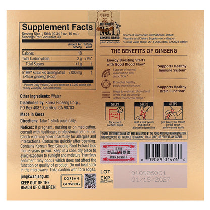 JungKwanJang, Korean Red Ginseng Extract, Everytime, Original, 30 Liquid Sticks, 0.34 fl oz (10 ml) Each