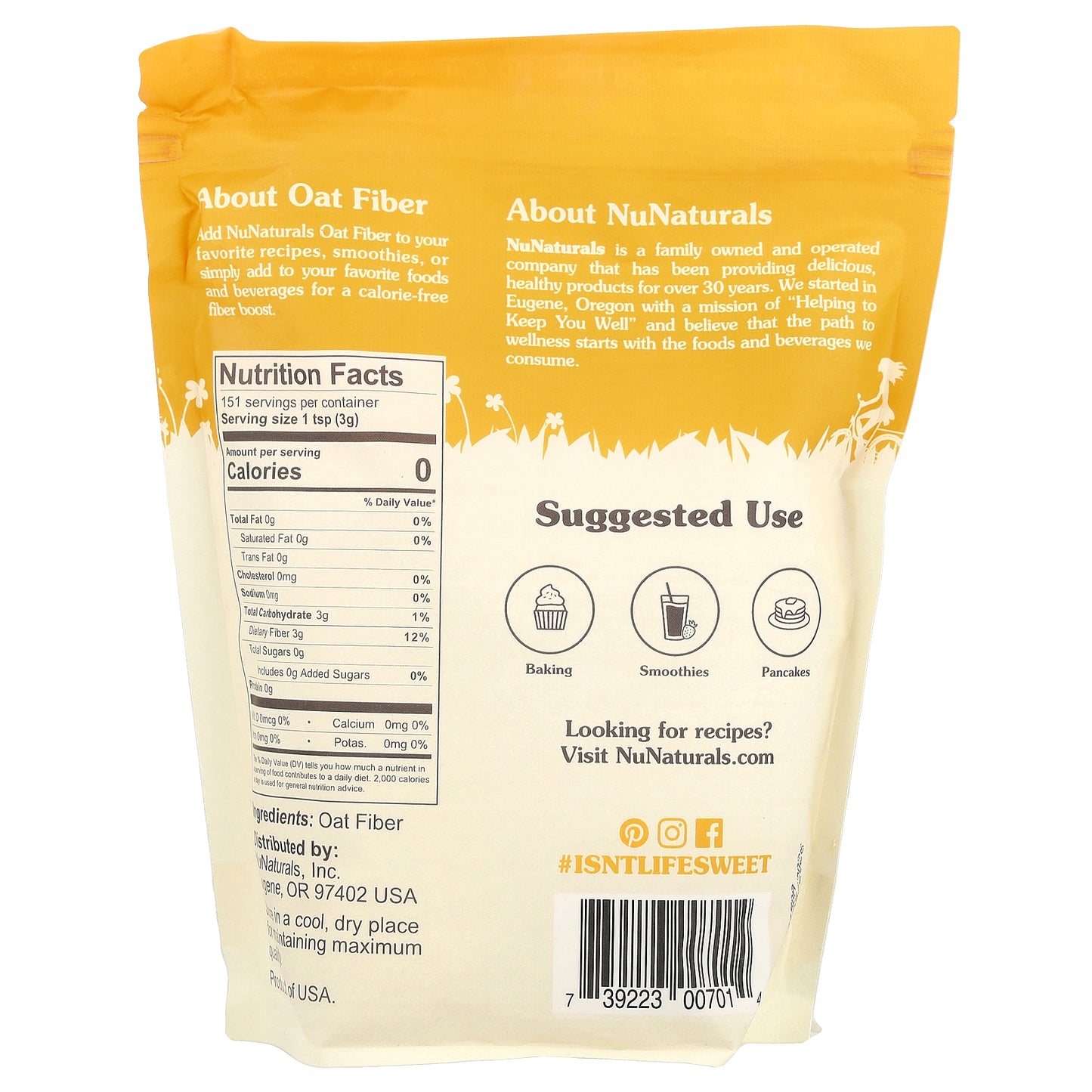 NuNaturals, Oat Fiber Powder, 1 lb (454 g)