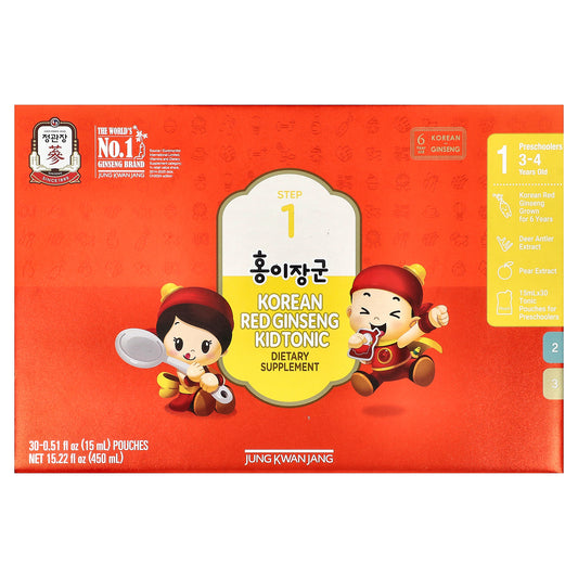 JungKwanJang, Korean Red Ginseng Kid Tonic, Step 1, 3-4 Years Old, 30 Pouches, 0.51 fl oz (15 ml)