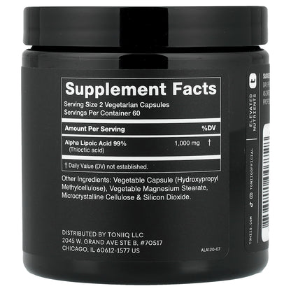 Toniiq, Alpha Lipoic Acid 1000, 120 Capsules (500 mg per Capsule)