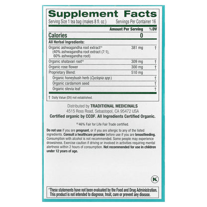 Traditional Medicinals, Organic Stress Ease® Calm, Ashwagandha & Honeybush, Caffeine Free, 16 Wrapped Tea Bags, 0.85 oz (24 g)