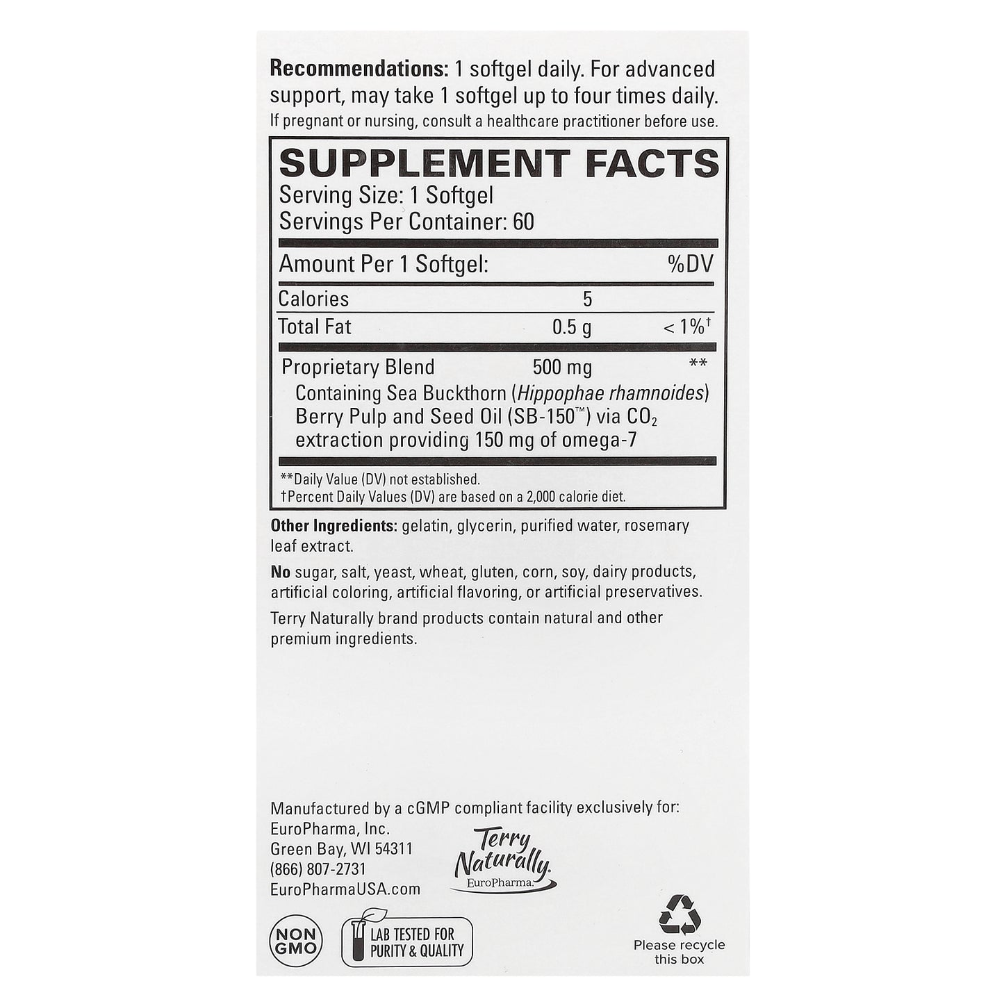 Terry Naturally, Omega-7, 60 Softgels