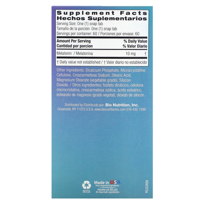 Bio Nutrition, Melatonin, 10 mg, 60 Snap Tabs
