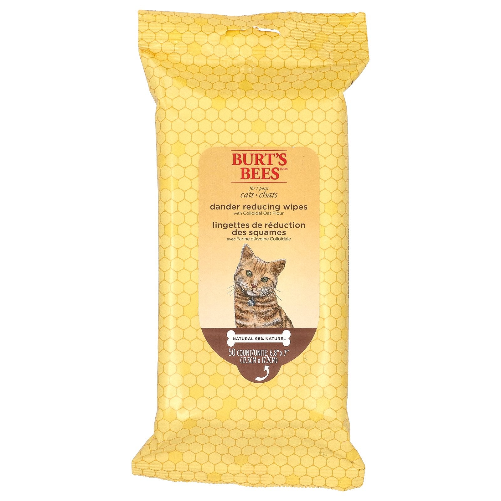 Burt's Bees, Dander Reducing Wipes with Colloidal Oat Flour, For Cats, 50 Count